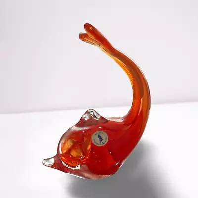 Buy Art Glass Dolphin MTARFA Malta Paperweight Figurine Orange And Clear Colours • 17.90£