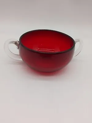 Buy VTG Ruby Red Bowl With Clear Glass Handles Sugar Bowl • 5.75£