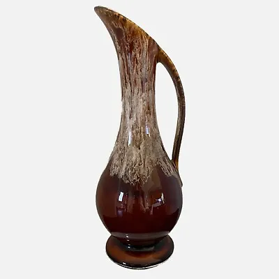 Buy MCM Drip Ware Pitcher Ewer Glazed Brown Pottery Vase 8.5Hx3W USA Vtg • 24.01£