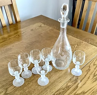 Buy Vintage Glass Decanter & 6 Matching Glasses ~ Superb… • 25£