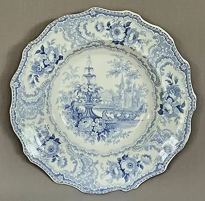 Buy Rare Early 19th Century Antique Blue Transfer Soup Plate - 'Fountain Scenery' • 28.41£