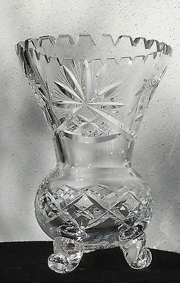 Buy Bohemia Czech Cut Glass Vase With 3 Feet In Pinwheel/Star Of David Design 6.25  • 8.75£