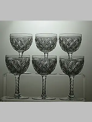 Buy Antique Cut Glass Crystal Sherry Set Of 6 Glasses With Faceted Stem 4 1/3  - 33B • 98.99£