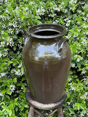 Buy Old HUGE Southern Pottery Ovoid Jar Churn Albany Slip Glaze Edgefield SC Handles • 269.28£