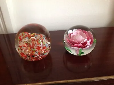 Buy 2 X Round Glass Paperweights Ornament Pink Rose • 10.95£