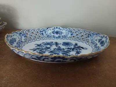 Buy Antique Meissen - Blue Onion Pattern, Oval Large Lattice Work Dish A/F • 24.95£