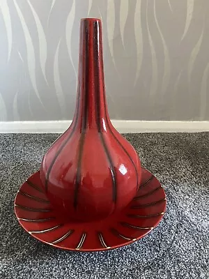 Buy Red And Black Onion Shape Vase And Platter. Portuguese Pottery • 5£