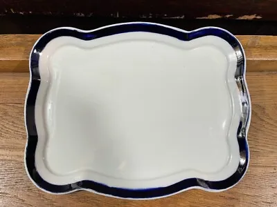 Buy Myott Son And Co Imperial Semi Porcelain England Scalloped Edge Blue Trim Tray • 14.45£