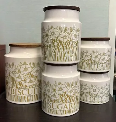 Buy 5 X Hornsea Fleur Storage Jars Tea, Coffee, Sugar, Biscuits & Plain • 17.95£