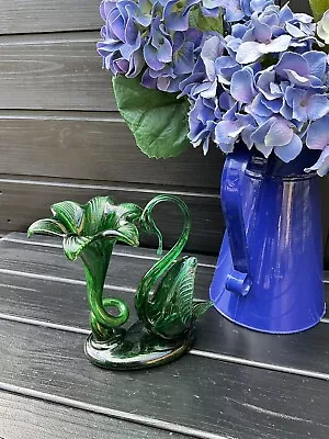 Buy Antique Handblown Green Glass Swan Bud Vase • 29.95£