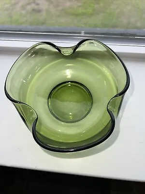 Buy Vintage Anchor Hocking Glass Bowl, Avocado Green, Tri Fold Mid Century • 9.55£