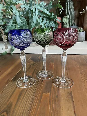 Buy Bohemian Trio 3 Cut To Clear Glass Hock Wine Glasses 21cms German • 48£