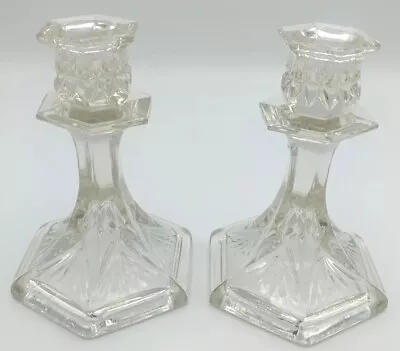 Buy Heavy Old Vintage Retro Pair Of Tall Clear Crytal Glass Candlesticks Holders ⭐⭐⭐ • 14.99£