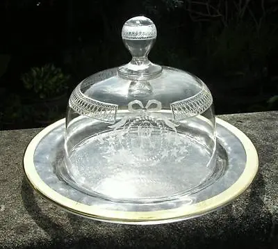 Buy Antique French Baccarat Stourbridge Engraved Monogram Dessert Glass Cover & Dish • 170£