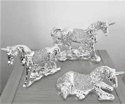 Buy 3 Piece CRUSHED UNICORN Set Crystal Diamond New Ornament Bling Mille Sparkle UK • 24.99£