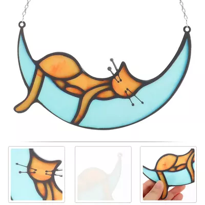 Buy Cat Stained Glass Sleeping Moon Suncatcher For Window • 10.18£