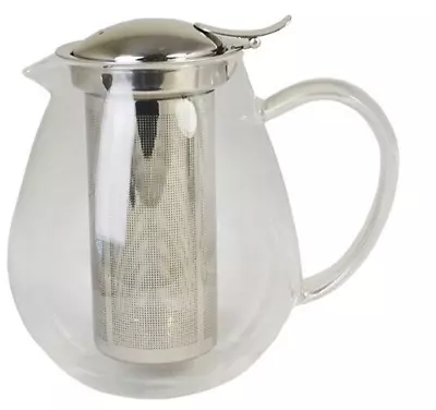 Buy Glass Teapot Clear Loose Leaf Tea Hinged Lid Removable Strainer 3 Cup 800ml 27oz • 16.95£