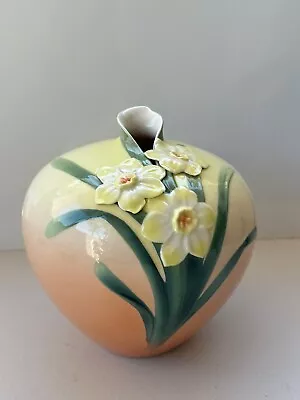 Buy Vintage Franz Daffodil Flower Design Porcelain Round Vase, FZ00069 Signed • 85.25£