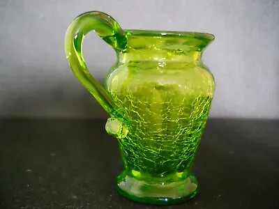 Buy VTG Miniature Green Cracked Blown Glass Pitcher Applied Handle 1960's Rare Find • 7.21£