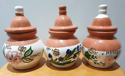 Buy 3 Stoneware Lidded Honey Pots Conserve Jars From Portugal In Excellent Condition • 8£