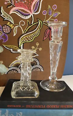 Buy VINTAGE Pair OF PRESSED GLASS CANDLE STICK HOLDERS • 13.99£