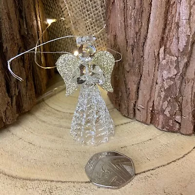 Buy 7cm Glass Angel Christmas Tree Decoration Hanging Silver Gold Glitter Tradition • 7.19£