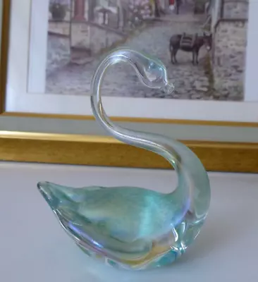 Buy Vintage Heron Iridescent Art Glass Swan Figurine • 15£