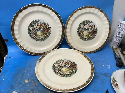 Buy Vintage Crown China CO. Dinner Plates-Colonial Couple Patterned Dishes • 7.62£