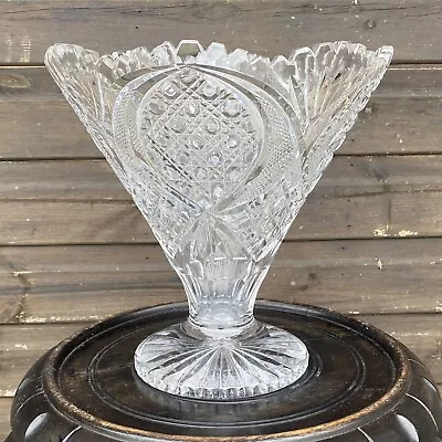 Buy Stunning Centre Piece Cut Glass Vase Large 10.5” Lead Crystal -Flower Arranging • 55£