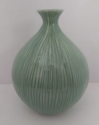 Buy Asian Celadon Hand Blown Glazed Porcelain Vase Pottery Pot Green Striped • 41.40£