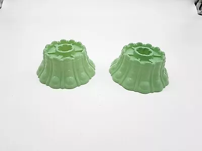 Buy Vintage Rib & Beaded Glass Candle Stick Holders Set Of 2 Jadeite Green Color • 14.22£