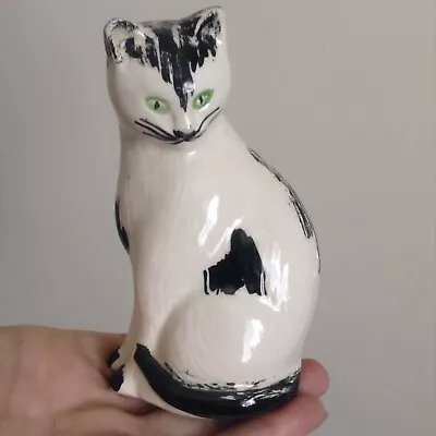 Buy Vintage White & Black Green Eyed Pottery Russian? Souvenir Cat • 11.70£