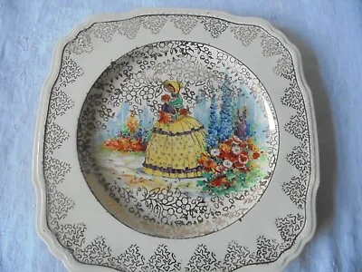Buy LADY In Dress & Bonnet Picking Flowers With Basket By J.Fryer & Son Square Plate • 6.99£