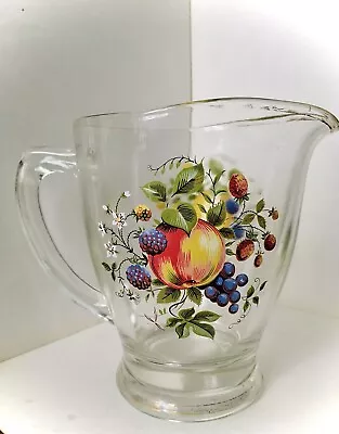 Buy Vintage Glass Water/ Juice Jug / Pitcher Fruit  Pattern, Gold Rim,  50s/60s • 8£