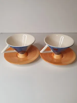 Buy Past Times - Clarice Cliff Inspired - Art Deco Cup & Saucer X2 Stylish Colorful • 24.95£