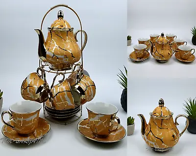 Buy 14PC Tea Set With Rack Cups Saucers Teapot China Tea Pot Tea Sets Kitchen Set  • 32.99£