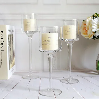 Buy Set Of 3 Tall Clear Glass Tea Light Candle Holders Wedding Table Centerpiece UK • 12.94£