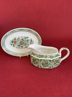 Buy Vintage Ridgway Ironstone Green “Canterbury” Sauce Boat With Oval Saucer • 16.50£