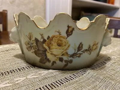 Buy Antique Sevres Porcelain Scalloped Rim Bowl Dish Planter Lion Handle Yellow Rose • 61.67£