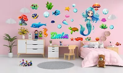 Buy 3D Mermaid Personalised Wall Stickers Set Nursery Kids Girl Room Wall Decals MS9 • 17.50£