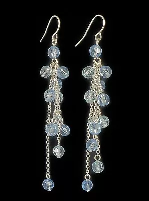 Buy Sparkly Light Blue Crystal Effect Faceted Bead Long Drop Chandelier Earrings • 4.63£
