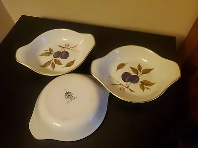 Buy Royal Worcester Evesham Gold  - Fruit Plums Round Eared Entree Dish X 3. • 14.99£
