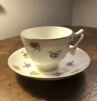 Buy Vintage Crown Staffordshire Tea Cup & Saucer Pansy Flowers Fine Bone China • 14.46£