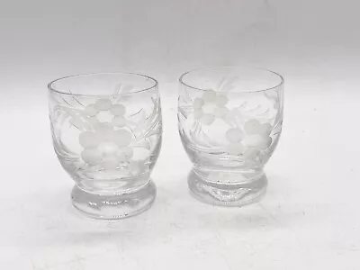 Buy Vintage Lead Crystal Glass Pair Of Flower Design Whiskey Tumbler Glasses • 9.99£