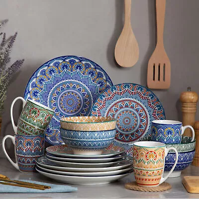 Buy Vancasso MANDALA 16 Piece Dinner Set Porcelain Plate Bowl Mug Service For 4 • 55.99£