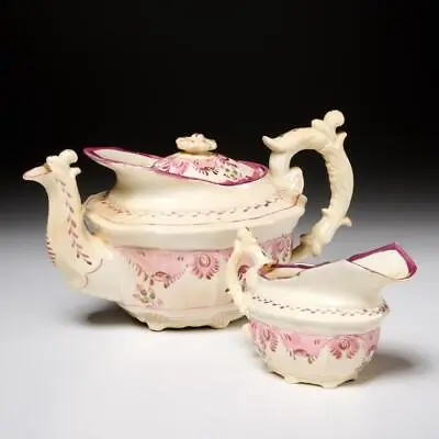 Buy Unusual Ornate Continental Antq/Vintage Teapot & Creamer Pink Gilt 2-pc Lot • 97.31£