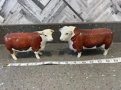 Buy BESWICK VINTAGE HEREFORD CHAMPION OF CHAMPIONS BULL AND COW-GLOSSY FINISH-1970’s • 67£