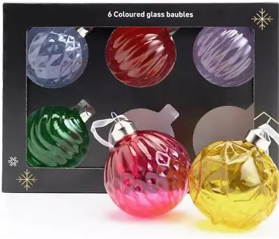 Buy AH Pack Of 5 Colour Twisted Glass Christmas Baubles • 9.95£
