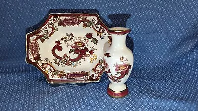 Buy 2 Pieces - Masons  Red Mandalay  Octagonal Nibbles/trinket Dish & 9.5cm Bud Vase • 12.50£