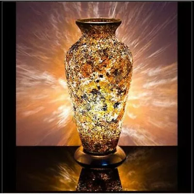 Buy Mosaic Glass Crackle Yellow Gold Vase Lamp Mood Lighting Home Decor 79Y • 57.50£